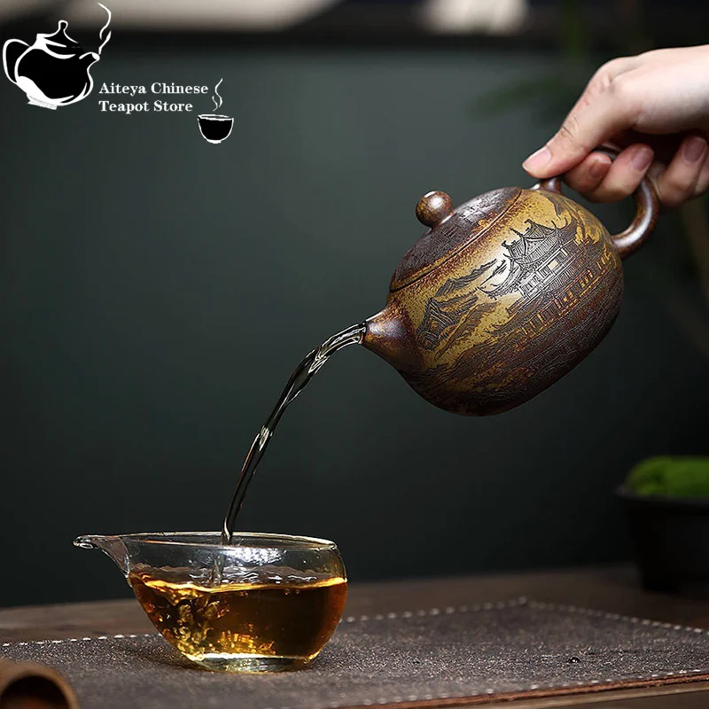 Yixing purple clay teapot with special high temperature, wood burning keel, golden sand, phoenix singing, Xishi large capacity