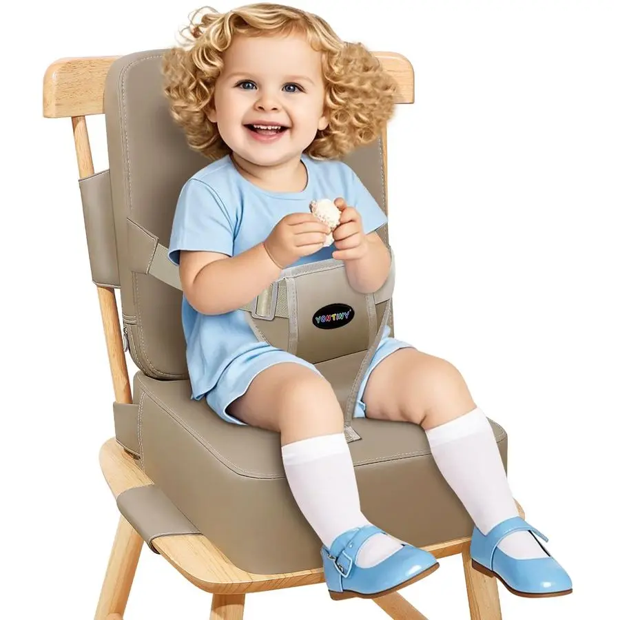 

Toddler Booster Seat for Kitchen Chair with Removable Backrest amp Adjustable Straps, PU Portable Waterproof amp NonSlip Booste