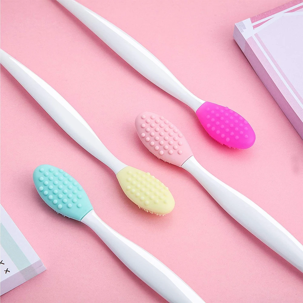 3Pcs Silicone Lip Brush Tool Double Sided Soft Lip Brush Facial Scrubbing Cleaning Exfoliating Facial Beauty Makeup Brush