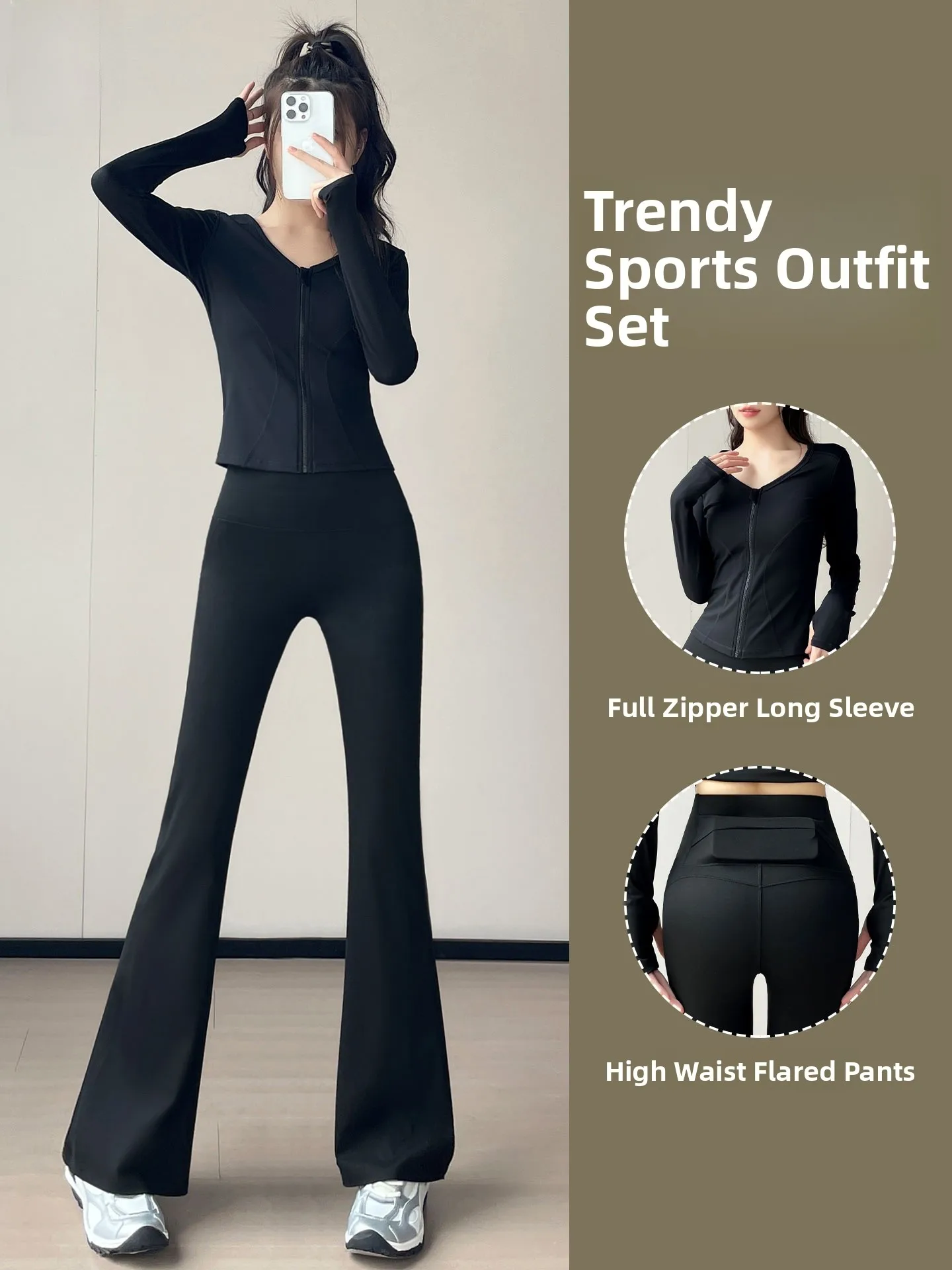 Conjunto de ropa deportiva de Yoga de cintura alta para mujer, pantalones Capri elásticos adelgazantes para correr, pantalones largos Sve v-ne con cierre de cremallera de nailon