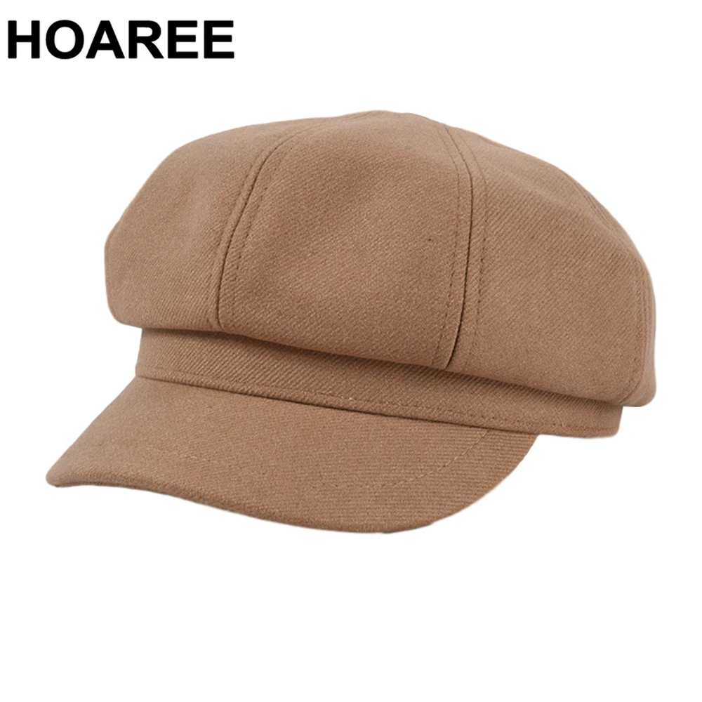 

Винтажный Дамский берет HOAREE, зимние шапки для женщин, шерстяная Женская кепка газетчика, однотонная Кепка темно-верблюжьей расцветки, Новое поступление 2024, Женская плоская кепка