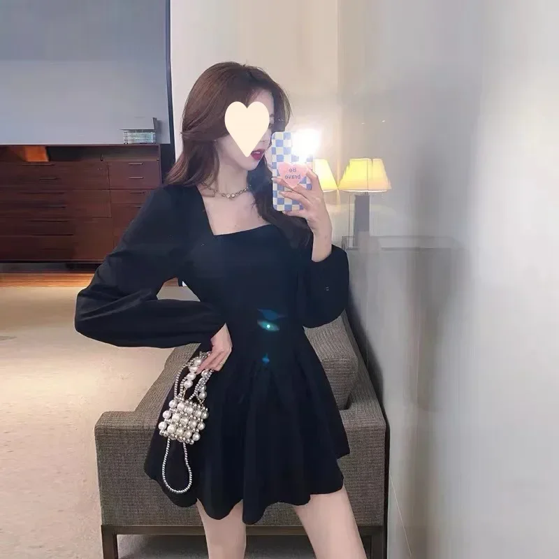 

Spring New Women Puff Long Sleeve Slim Dress Japan Korean Fashion Vintage Square Neck Party Dress Female Sexy Sweet Dress Y2k