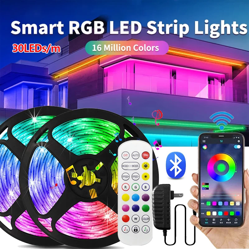 

DC 12V LED Strip Light 30leds/m RGB 5050 Led Light Strip Flexible Ribbon Lamp Tape 5M 10M 20M 30M Room Party Decoration Lighting
