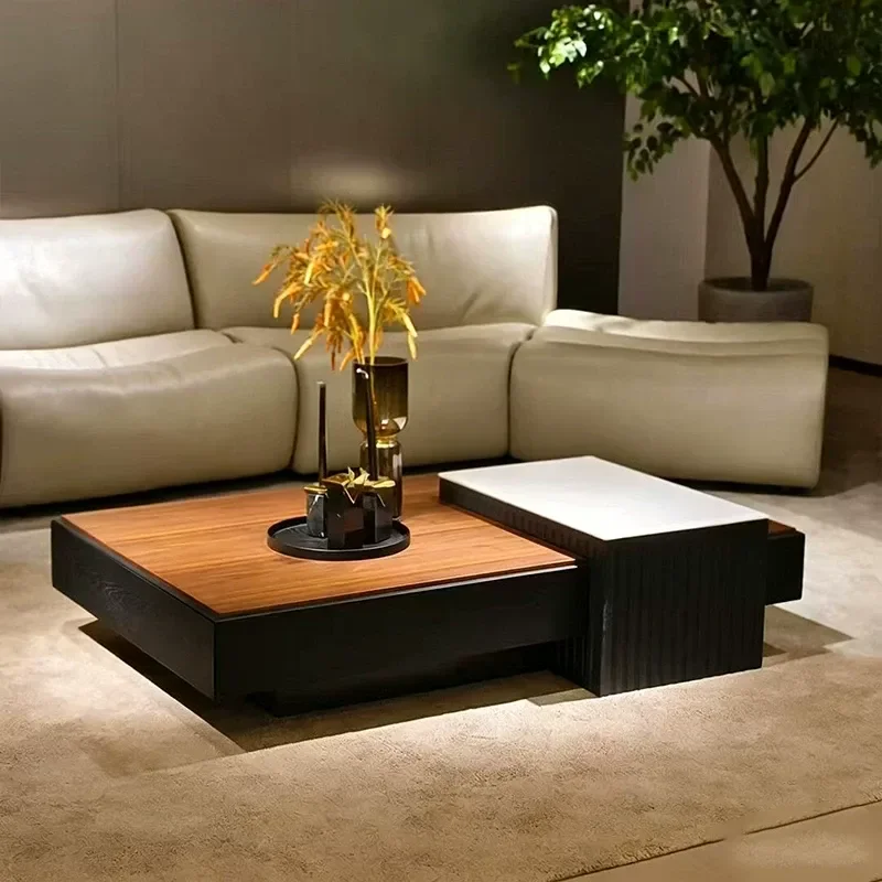 Medieval Natural Stone Coffee Table Walnut Living Room Furniture for Small Apartment High End Light Luxury Home Decor 2026