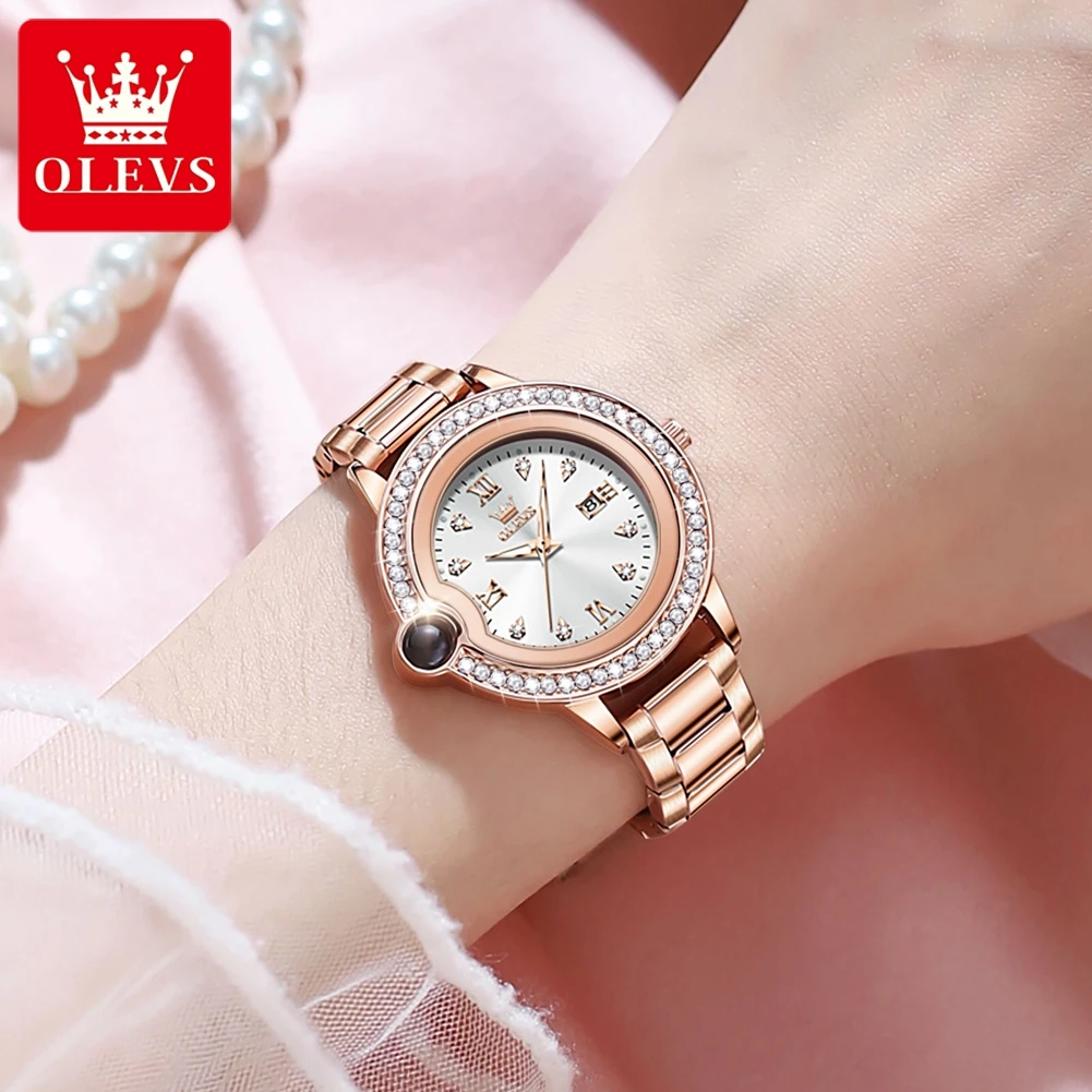 OLEVS Quartz Watch for Women Luxury Elegant Diamond Wristwatch Stainless steel Waterproof Bracelet Watch Set Gift 2024 Trend