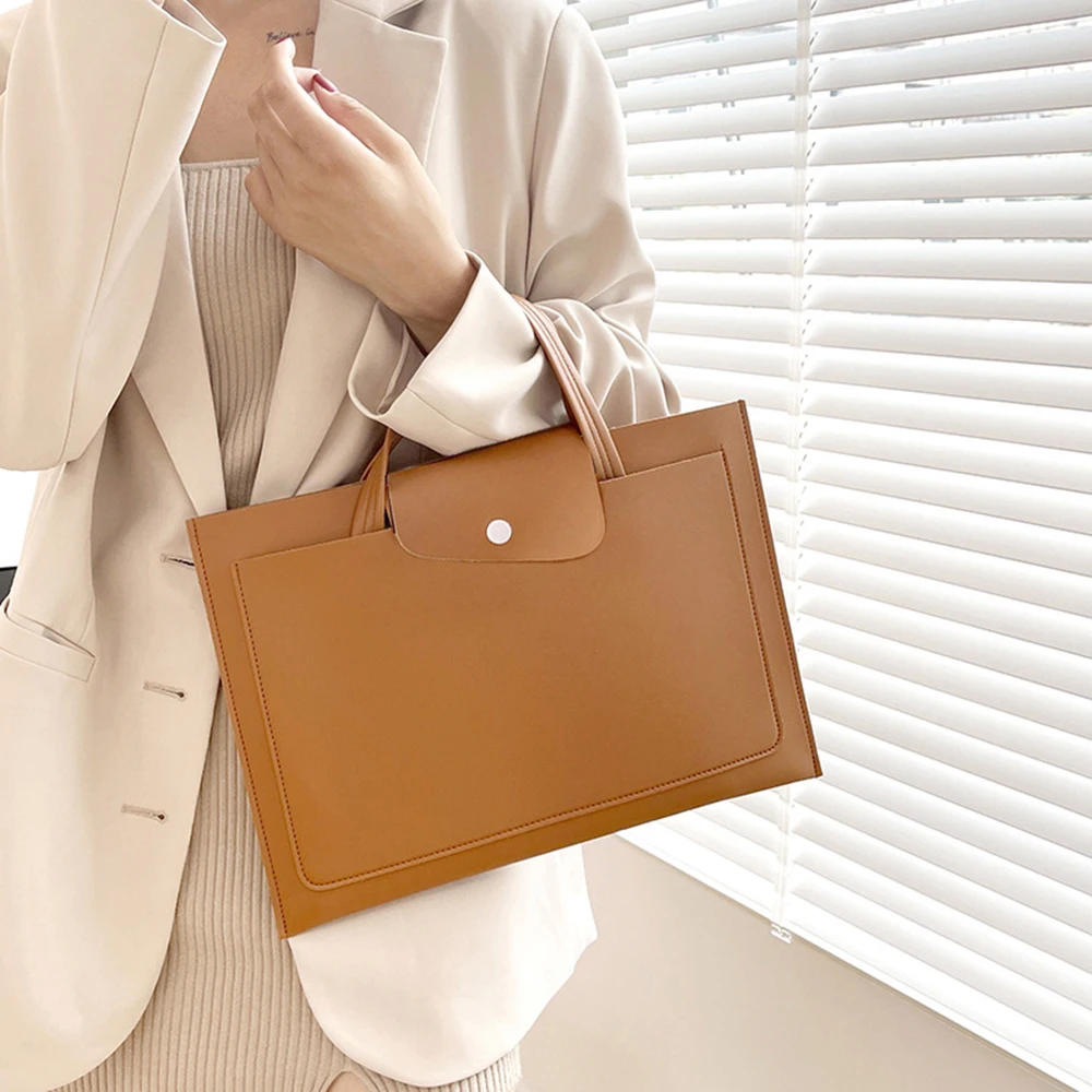Large Capacity Custom Initials Laptop Bag PU Leather Business Office Student Briefcase Fashion Simple Notebook Computer Handbag