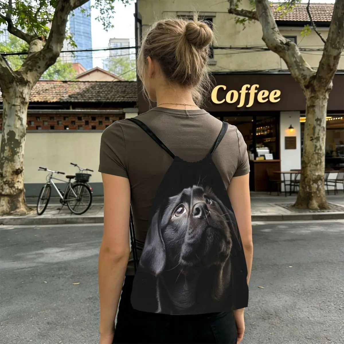 3D Dog In Black Background Backpacks Casual Drawstring Bundle Pocket Shoes Bag Book Bags for Man Woman Students