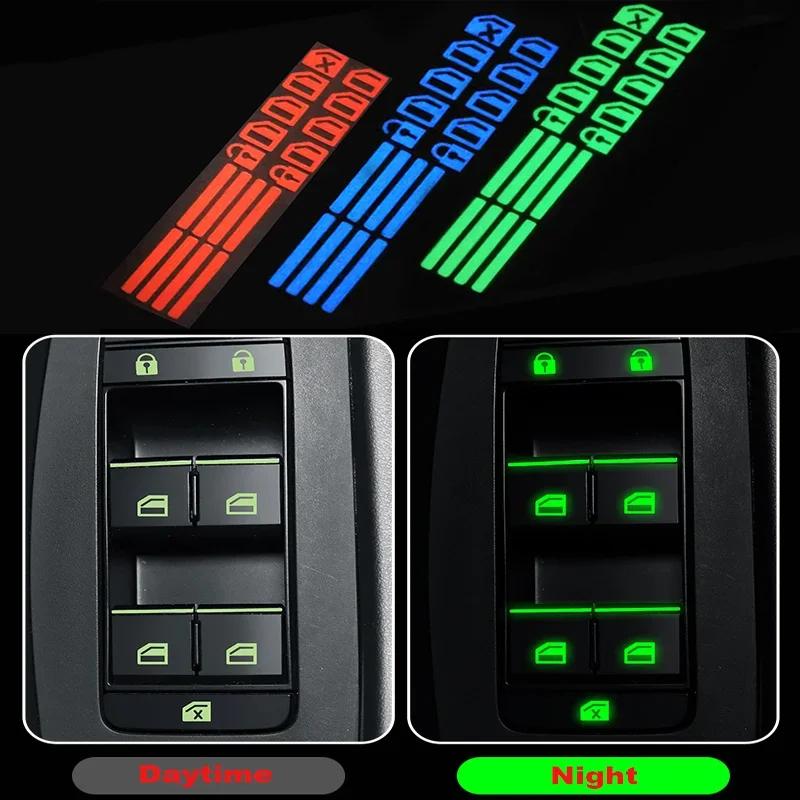 

3Color Car Luminous Door Window Lift Button Stickers Night for VW Golf Bora Jetta POLO GOLF Passat Eos