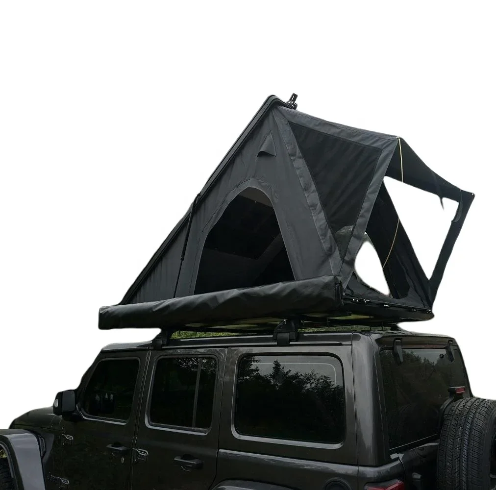 Remaco Camping Triangle Car Rooftop Tent Hard Clamshell Black Gray Aluminum 4 Person Hard Shell Roof Top Tent