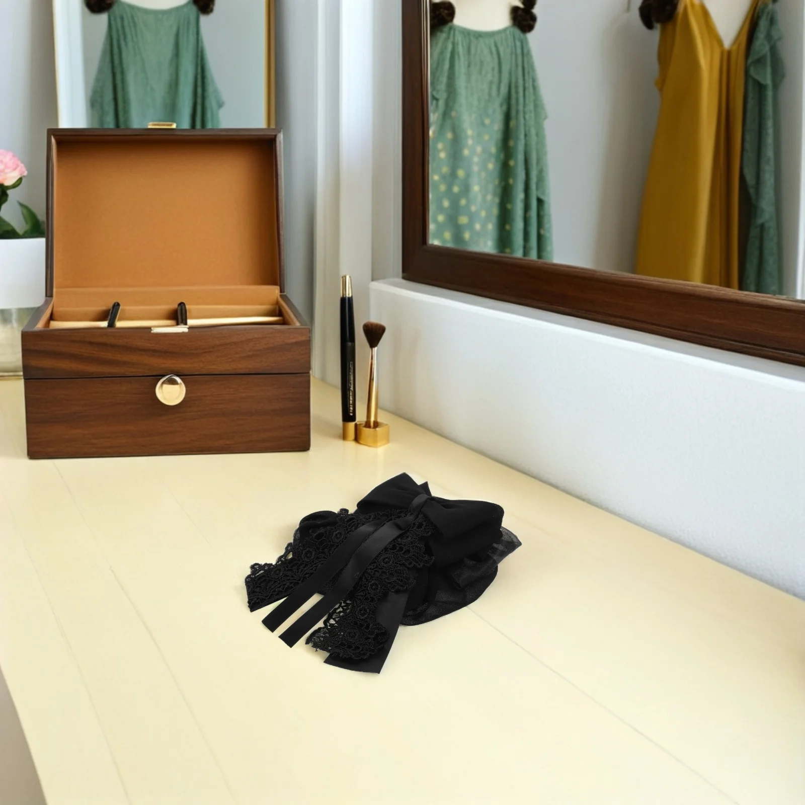 

Elegant Bowknot Hair Snood Net Barrette Spring Clip Professional Mesh Bun Cover For Women Black Invisible Hair Net