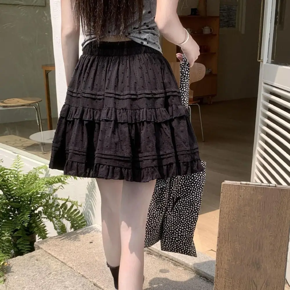 ファッションドット柄ショートミニスカートティアードAラインハイウエストケーキスカートドレス原宿プリーツミニスカート女性用