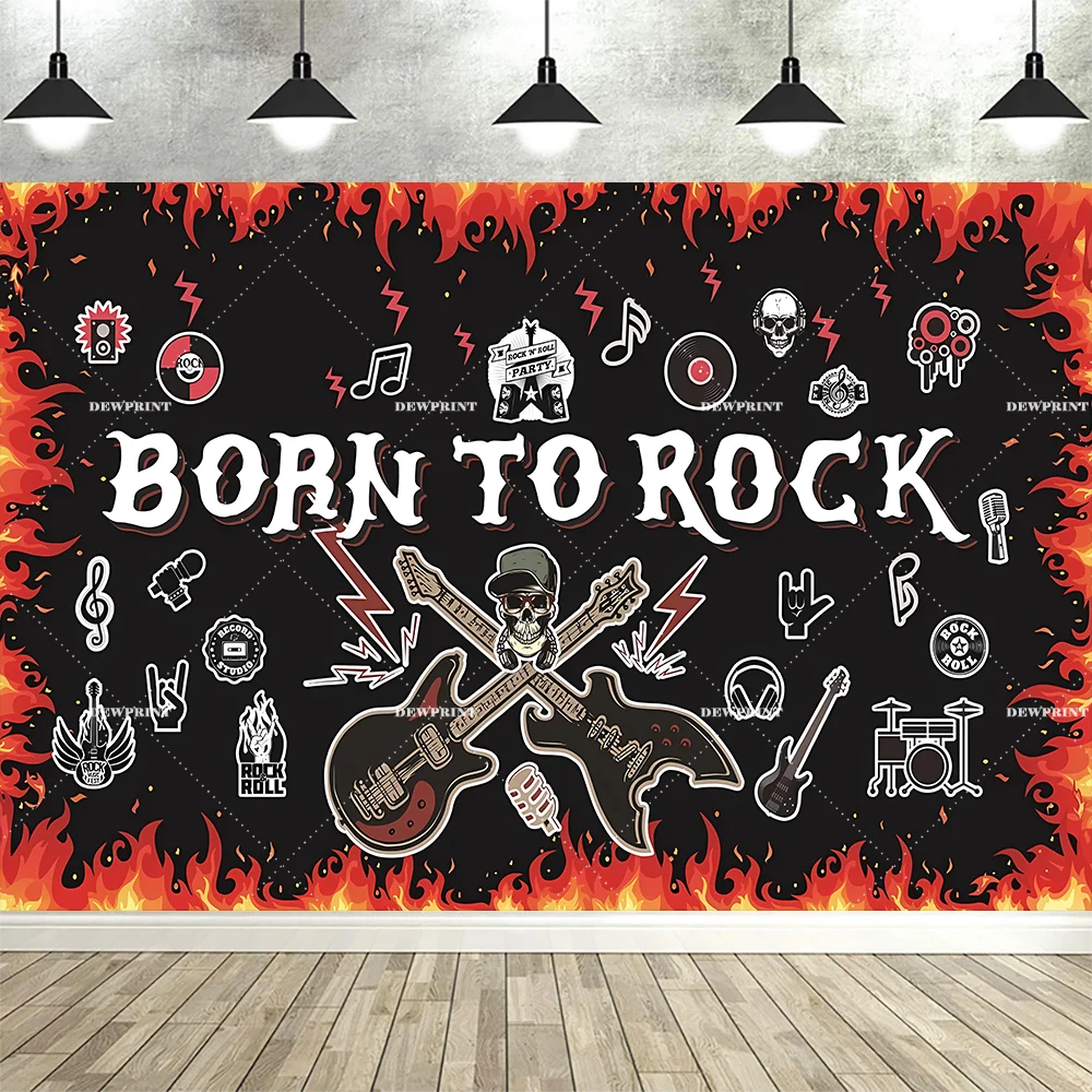 1pc Born to Rock Backdrop Banner, Extra Large 1950's Rock and Roll Party Decorations, Rock Star Music Theme Birthday Party Suppl