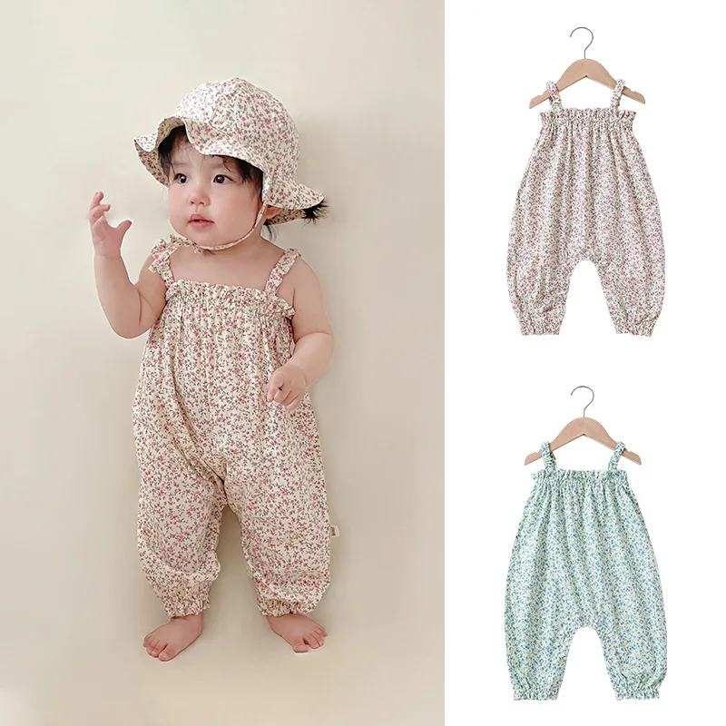 

Infant Girl Bodysuit Summer Sleeveless Floral Fragment Sleeveless Elastic Square Collar Newborn Girls Jumpsuit Baby Girl Romper