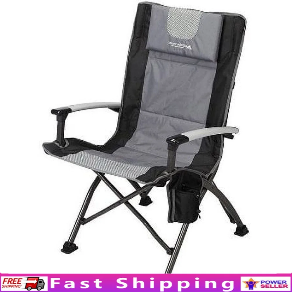 

High Back Folding Camping Chair Ultra Durable Steel Frame Adjustable Feet with Cup Holder Outdoor Use 300 lbs Capacity