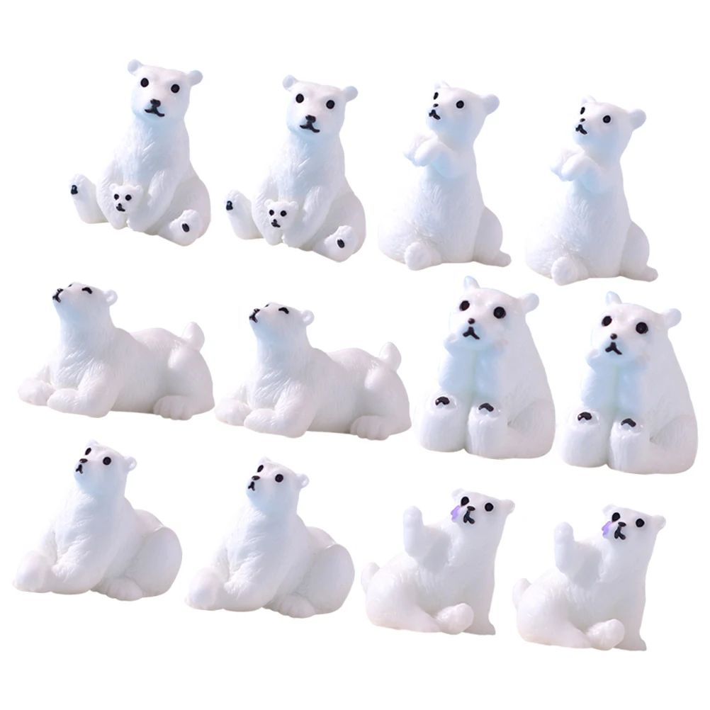 12 Buah Ornamen Beruang Kutub Mini Miniatur Taman Resin Dekorasi Desktop Figur Beruang Lucu