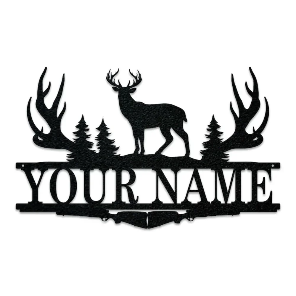 Buck Antler Split Monogram Sign Hunting Camp Decorative Object Gift for Him Offering Name Metal Plate Outdoor Theme Ornament