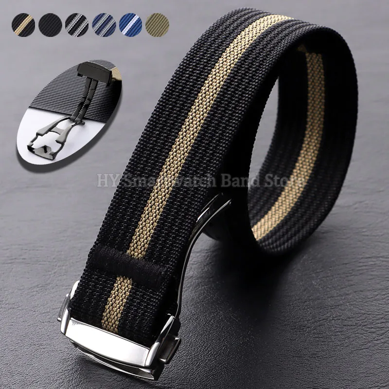 Bracelet de montre en nylon côtelé 20 mm pour Omega, Seiko, Swatch, boucle déployante en acier inoxydable, bracelet de remplacement pour hommes et femmes