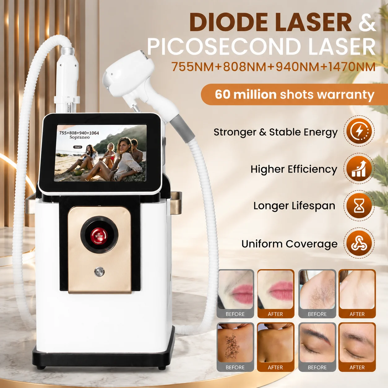 2 in 1 Professional Hair Removal Machine Beauty Equipment Permanent Hair Reduction System Skin Care Device For Salon Spa Use