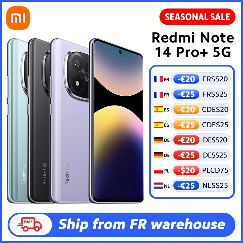 【Marca+】 Xiaomi Redmi Note 14 Pro+ 5G Smartphone 200MP Cámara AI Snapdragon ®   Pantalla AMOLED 7s Gen 3 120W HyperCharge 6.67
