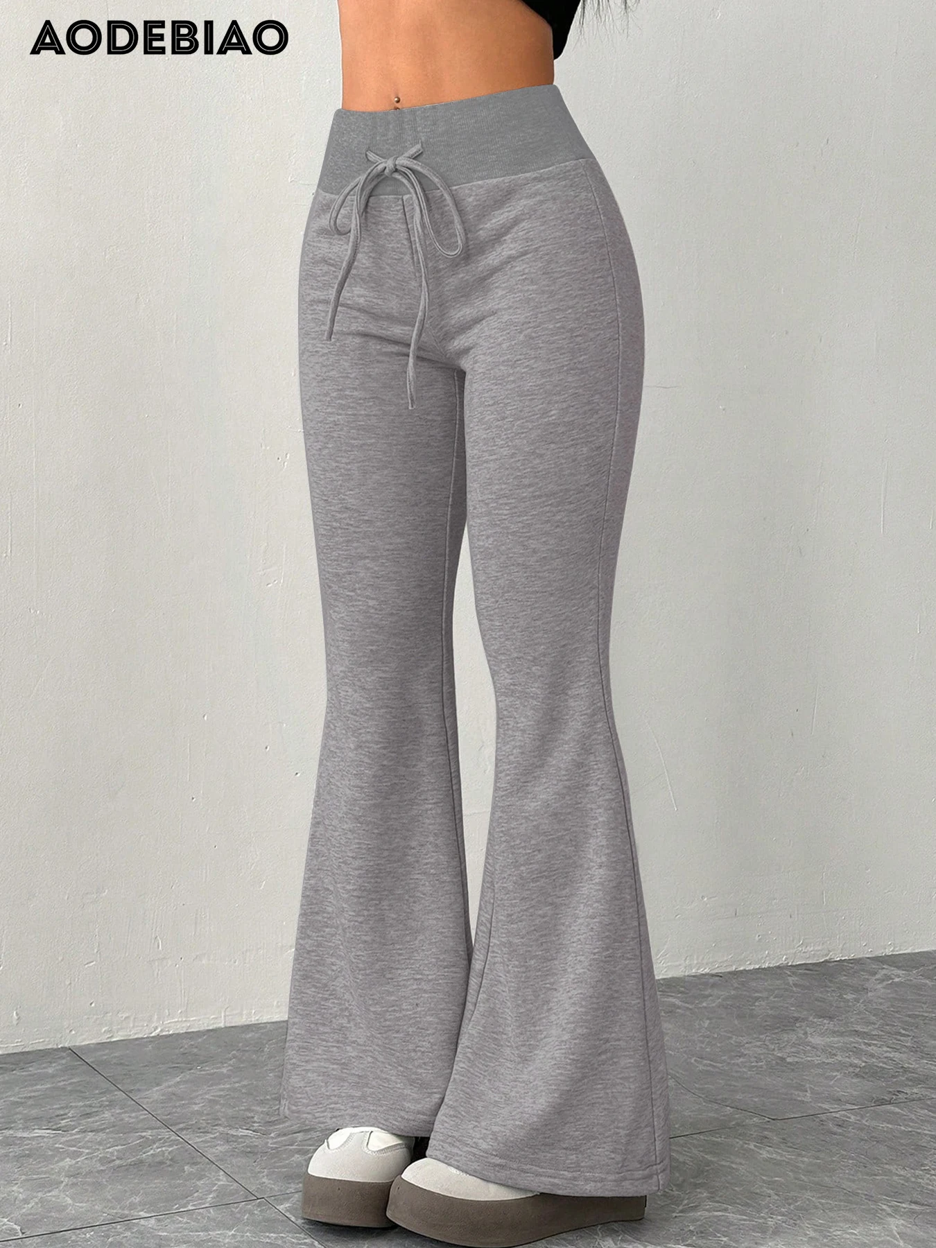

AODEBIAO Grey Pants Women Summer Sexy Slim Basic Solid Lace-up High Waist Flare Pants Women Fashion Casual New Trousers Female