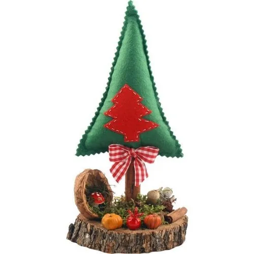 Fluttering Home Green Red Pine Tree Billet Decor 25CM