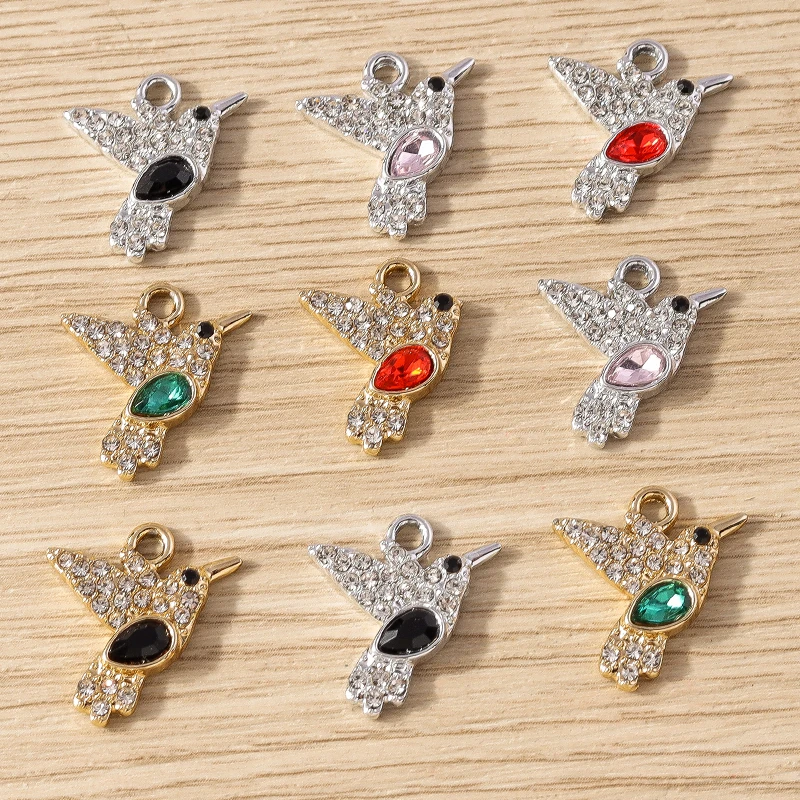 10 Stück Niedliche Kristall-Metall-Anhänger in Form von Herzen, Sonnen und Vögeln für Ohrringe, Halsketten, DIY-Handwerk und Schmuckherstellung – Detail 8