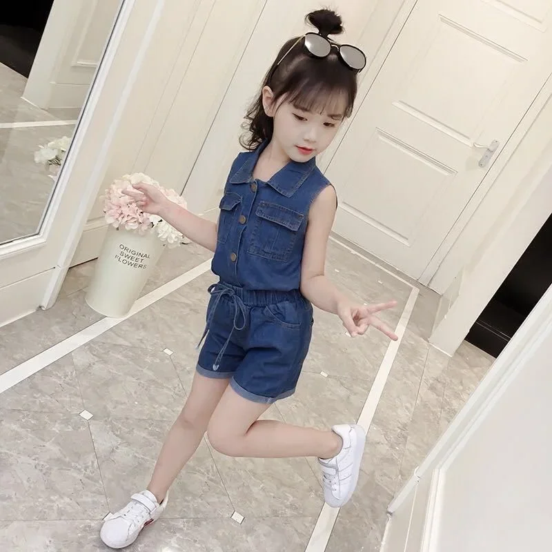 Baby Girls Clothing Sets 2024 Summer Shirt + Shorts Pants Kid Clothes Teenager 5 6 7 8 9 10 11 12 Years Children Denim Tracksuit