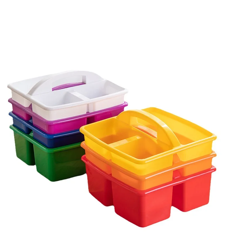 3 Grids Plastic Portable Compartment Box Early Education Kindergarten Classroom Tools Painting Brush Stationery Storage Basket