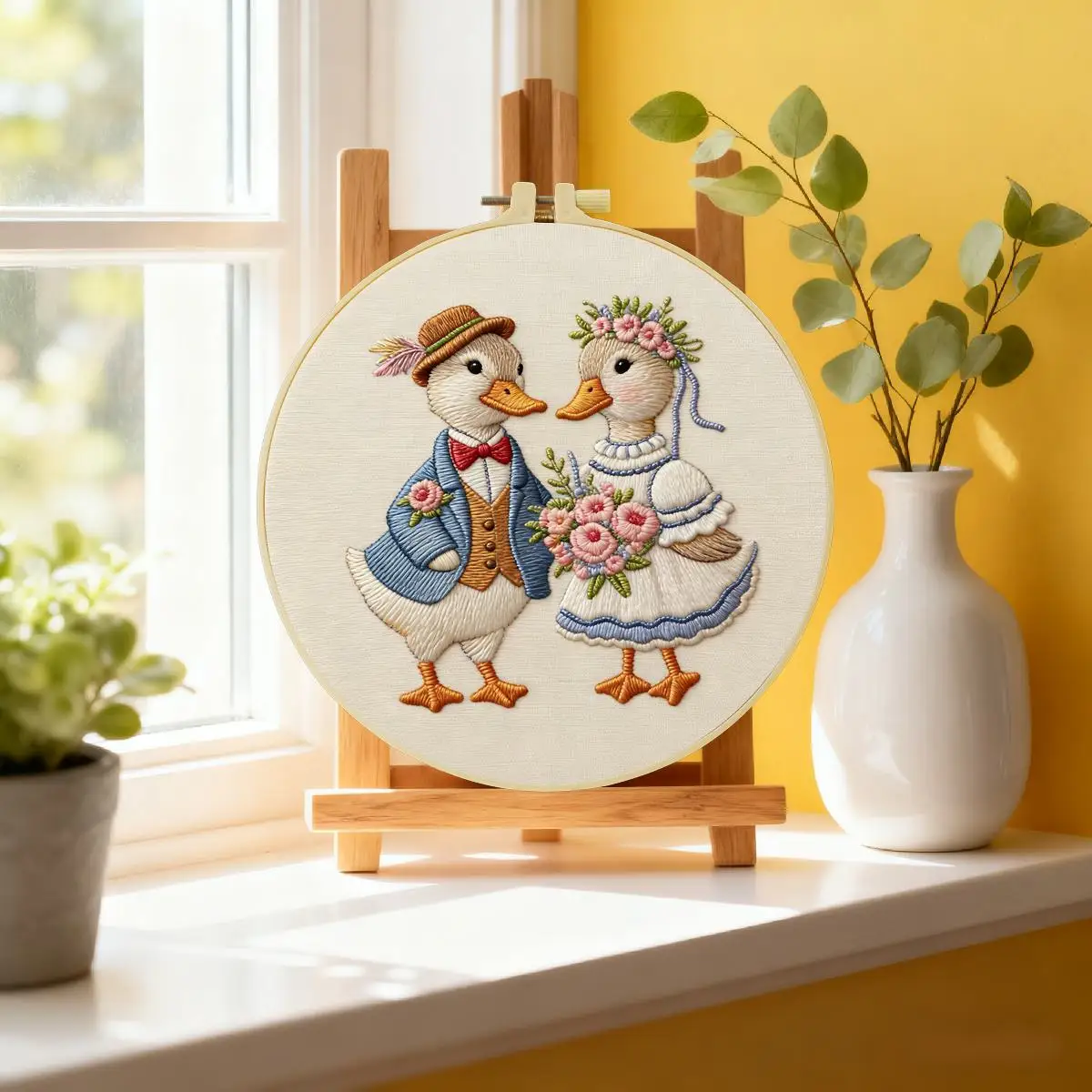 1 Stück 20X20CM/15X15CM 7,87/6,3 Zoll Tier - Ente Stickerei Starter-Kit DIY-Kit DIY-Stickerei-Set Handarbeiten Nähkunst – Detail 2