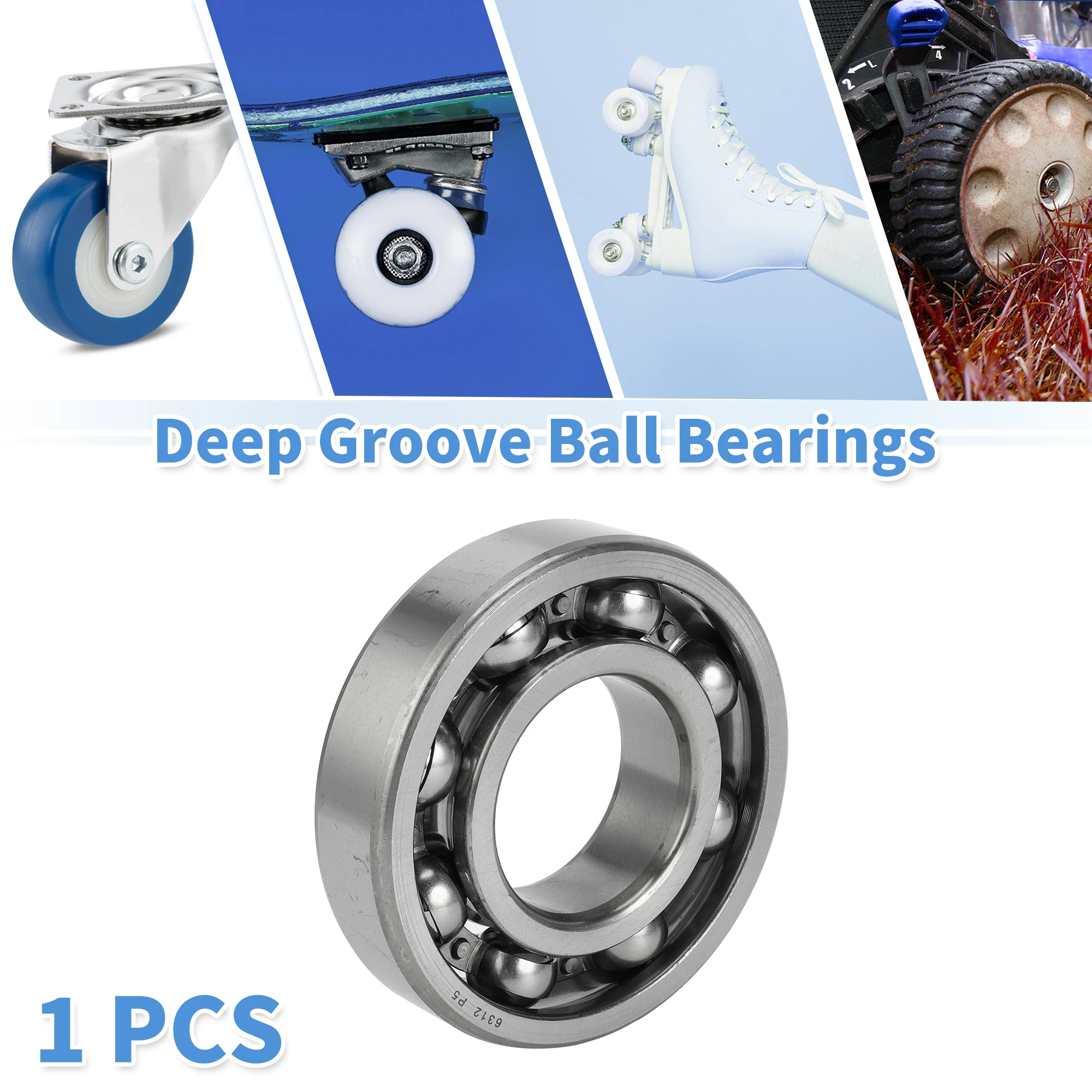 Motoforti 6312 & Deep Groove Ball Bearings P5 60x130x31mm Lubricated Bearings Open Type Silver Tone Scooter Skateboard Wheel