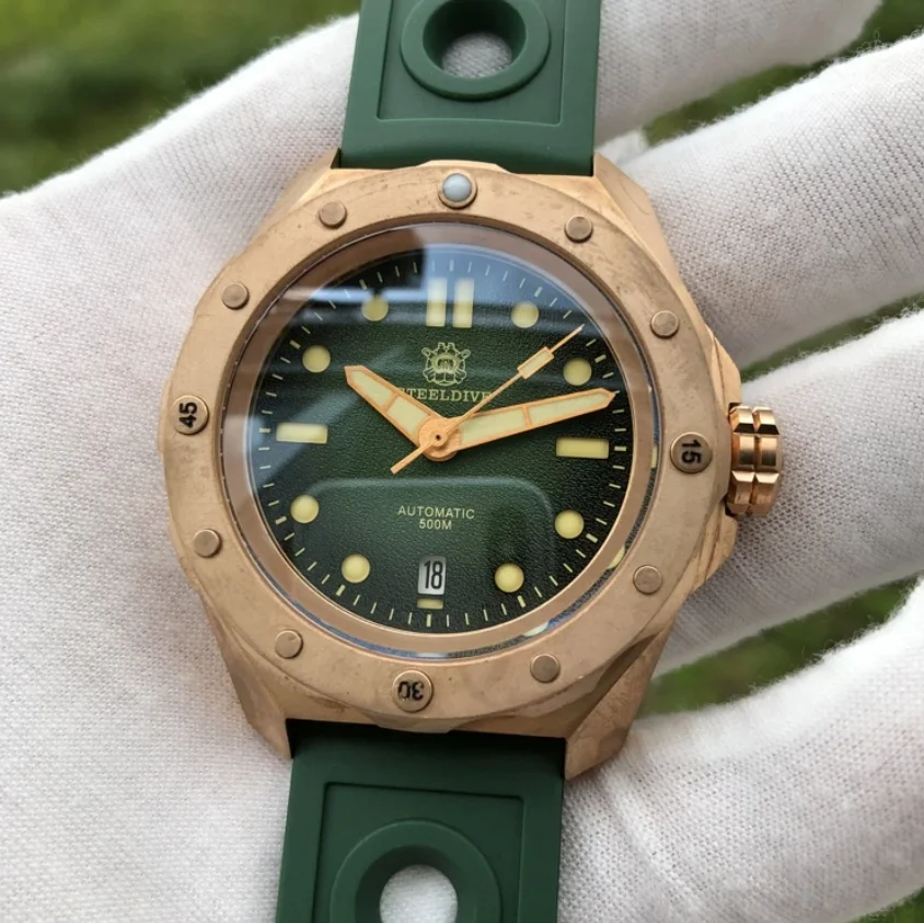 

STEELDIVE Men Automatic Watch 46MM Bronze Mechanical Wristwatch Diver 500m Waterproof C3 Luminous Sapphire Mirror NH35