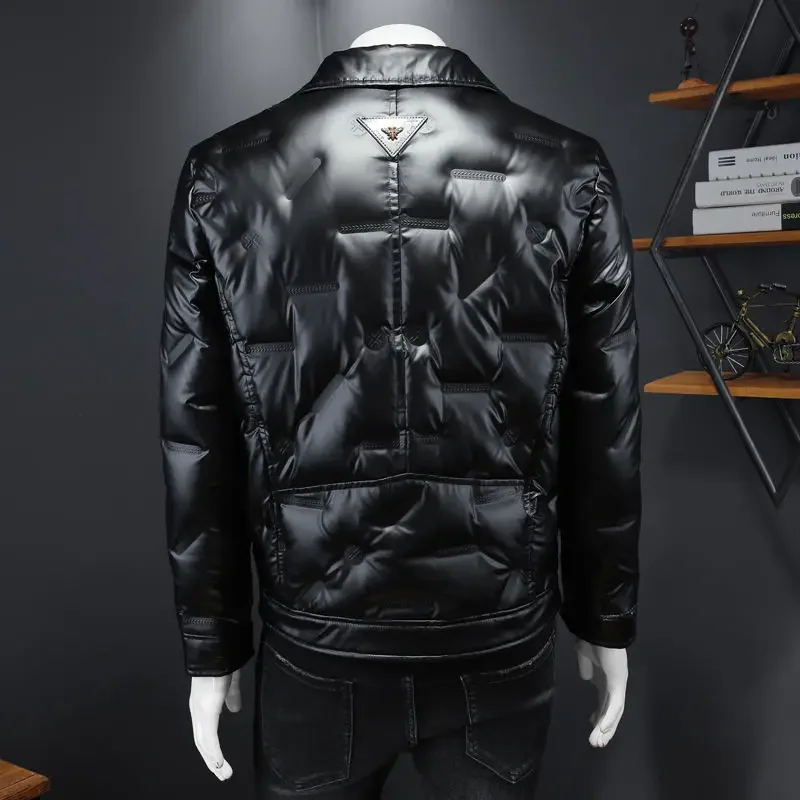 Mantel pendek terang pria, jaket Luaran parka tahan air permukaan tebal hangat untuk lelaki