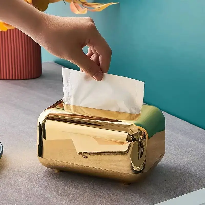 Luxury Golden Tissue Boxes Storage Napkin Holder Paper Case Organizer Ornament Craft Desktop Tissue Holder Kitchen Tissue Box
