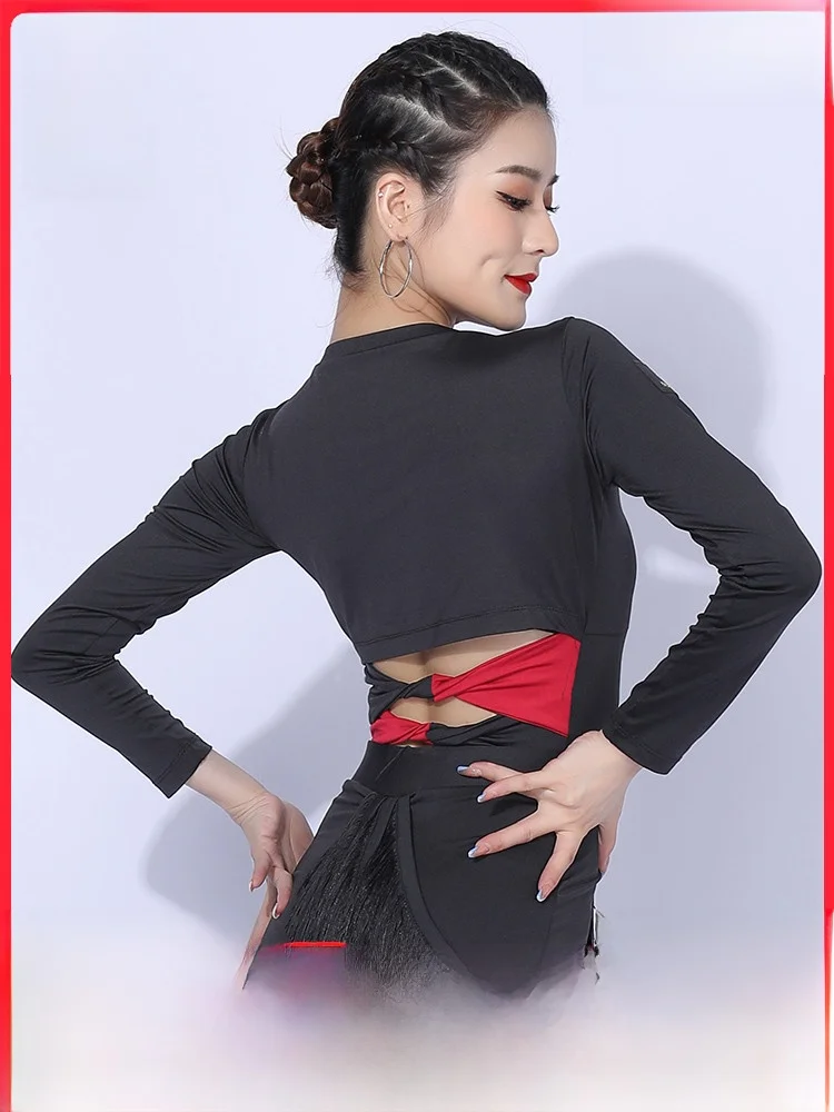 Traje de baile latino ort Sexy para mujer, ropa de práctica redonda Ne ort Sve Fitn, Top de baile para Rumba Cha Samba Bolero