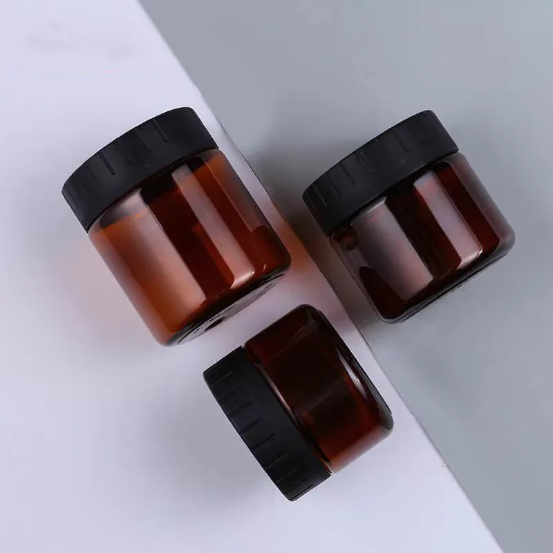 50pcs 60/100/120ml Empty Cream Jar Facial Mask Jars Lotion Bottles Brown Thick PET Cosmetic Container Travel Refillable Bottle