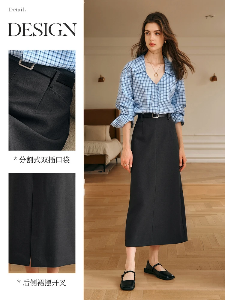 OLrain Women's Gray Skirt 2025 New Temperament Commuter Straight Long Skirt Ladies Clothes M57CB95858