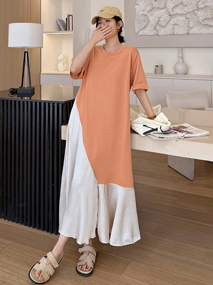 NYFS المرأة فستان صيفي فضفاض حجم كبير موضة كم قصير المرقعة الساتان خلات فستان طويل رداء Ete فام Elbise 2025 جديد #4