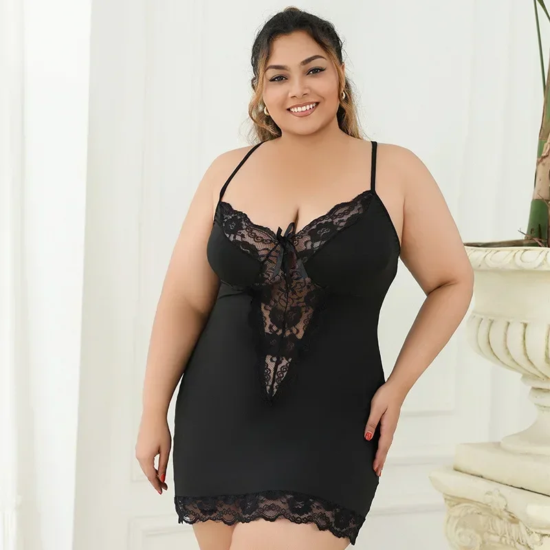 Plus Size Women Lingerie Sexy Lingerie Set Sexy Black Lace Halter Sleeveless Short Pajamas for Women Women's Tube Top Nightgown