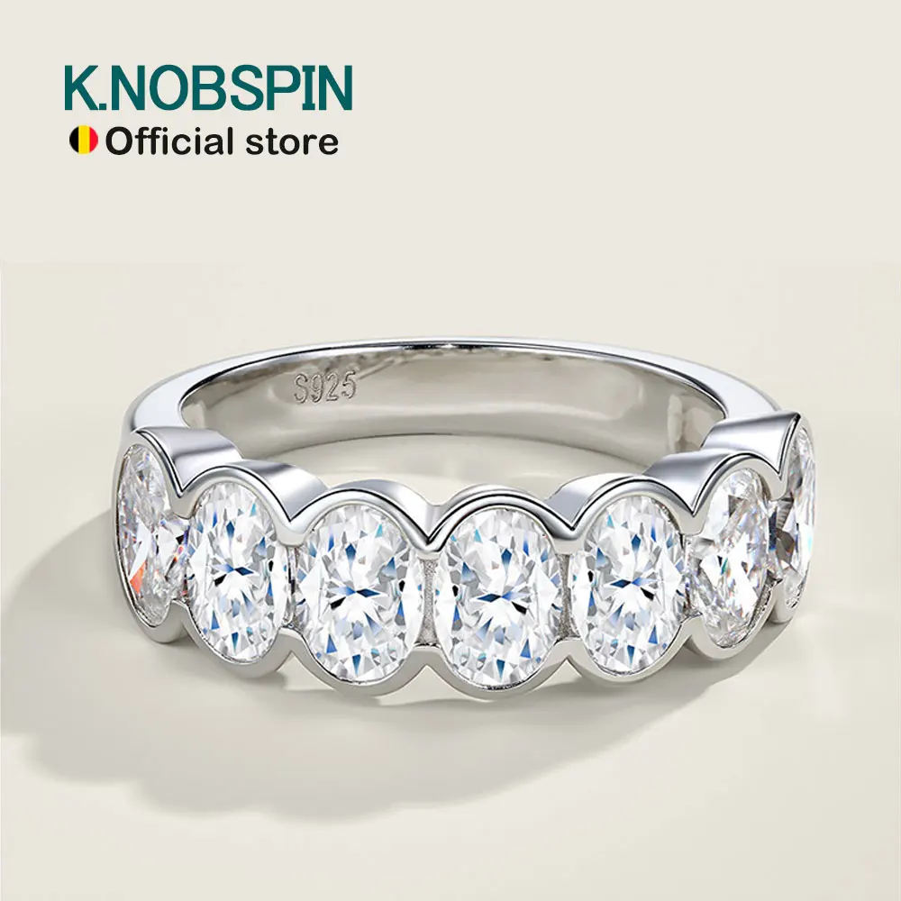KNOBSPIN 0.5ct Oval Cut Moissanite Eternity Band Rings for Women s925 Sterling Silver Plated 18k White Gold Wedding Ring