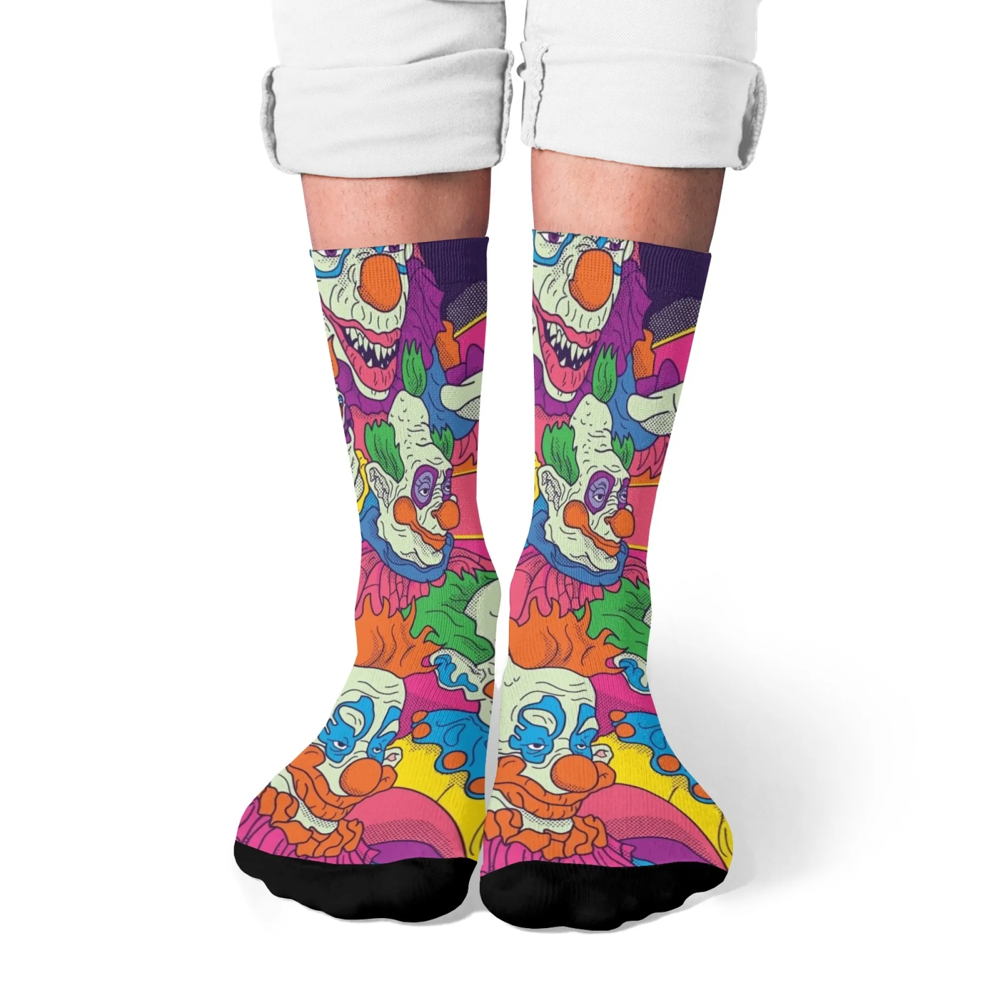 Novelty Horror Clown Pattern Casual Men's Socks Comfortable Breathable Non-slip Socks Harajuku Retro Street Crew Socks Fun Gift