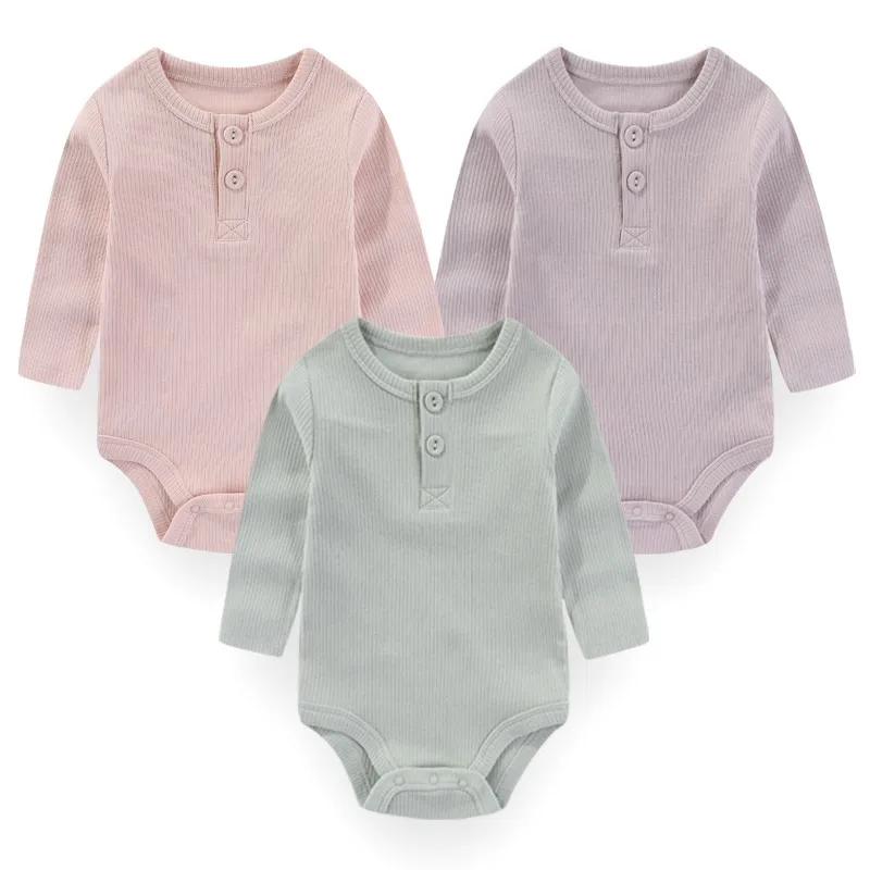 Conjuntos de ropa Unisex de Color sólido para niña, ropa de algodón de manga larga para recién nacido, peleles para bebé de 0 a 24M activo, 3 piezas