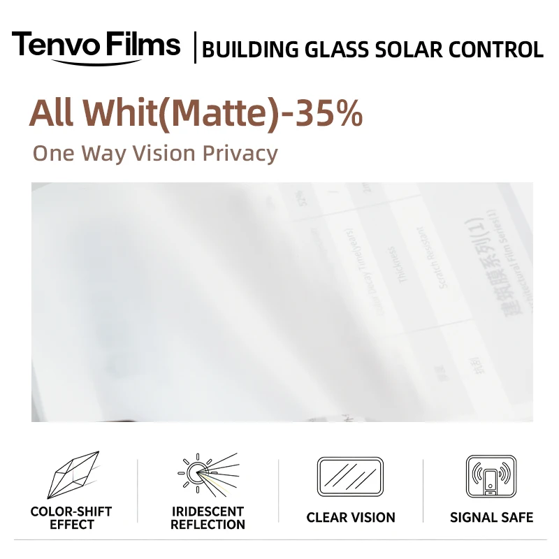 Frosted White 35%VLT PET Privacy Window Tint Roll Anti Glare Light Control Solar Insulation Self DIY Install For Residential Aut