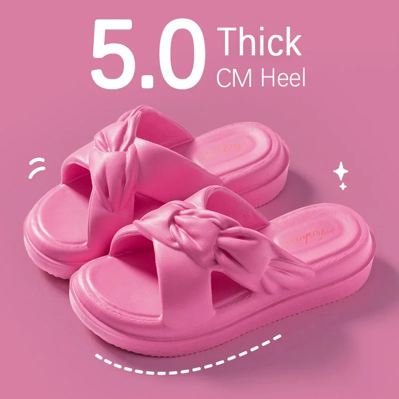 Summer Heels Slippers Women Casual Beach Slippers Fashion Embossed Pleated Slippers Outdoor Platform Slides Shoes Women Sandals