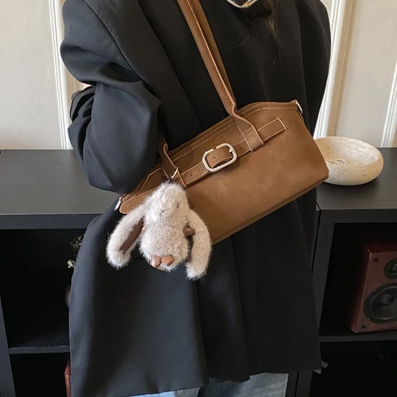 

Women's Multi-color Leather Shoulder Bag with Buckle Detail, Casual Tote for Daily Office, Streetwear, Weekend Travel & Errands