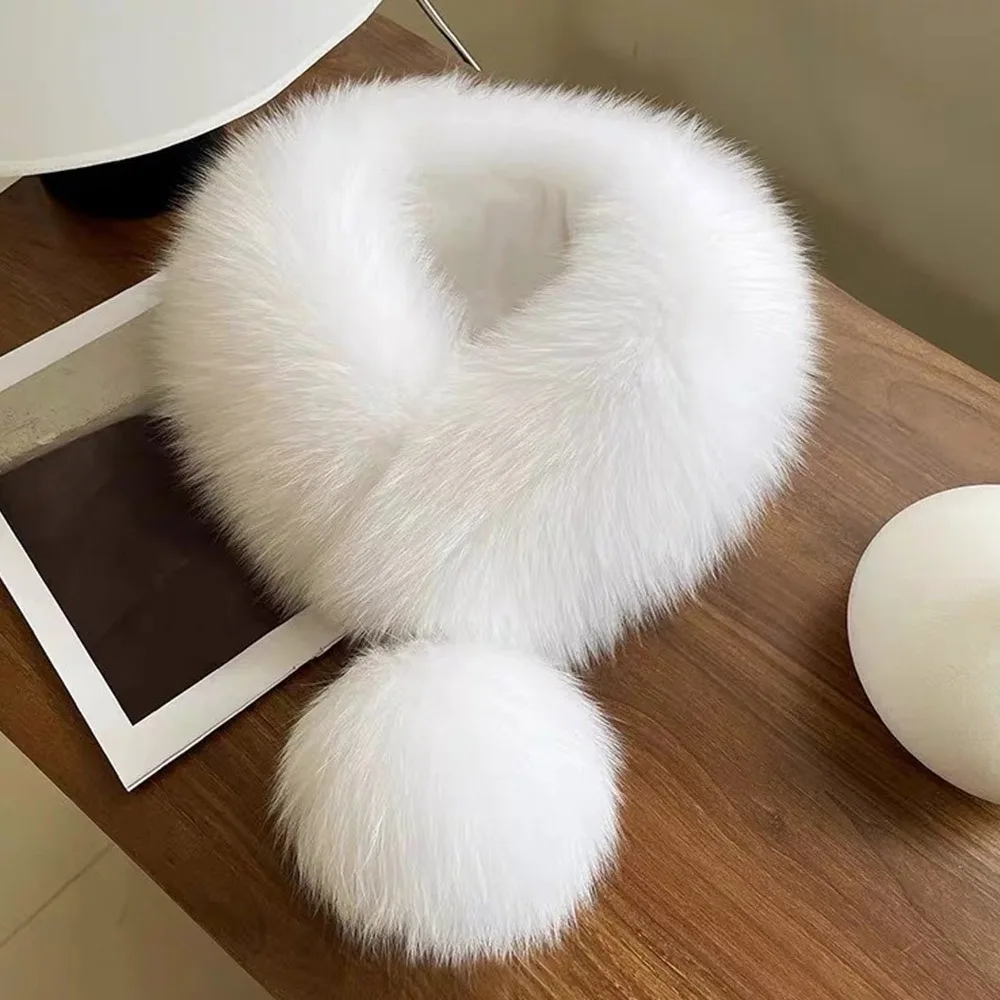 Double-Sided Fluffy Ball Scarf Thick Warm Pure Color Winter Fashionable Neck Warmer Korean Sweet Style Solid Color Soft Faux