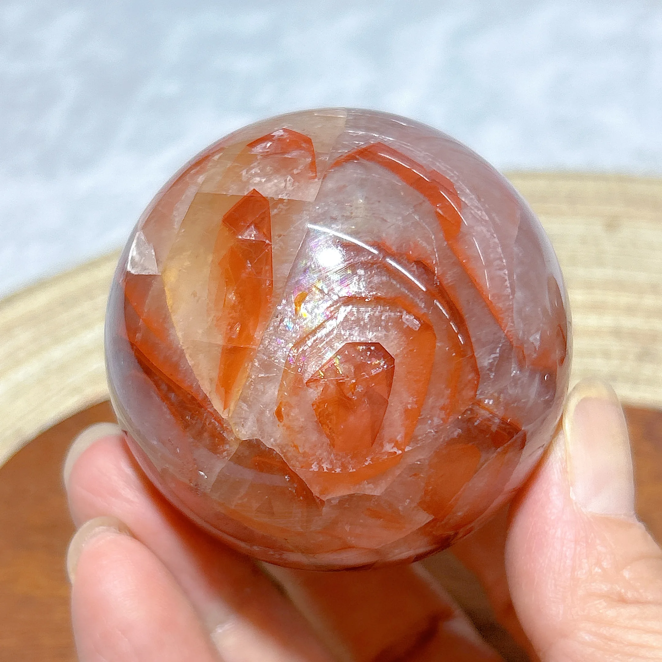 Natural Crystal Fire Quartz Calcite Sphere Rainbow Polished Ball High Quality Gemstone Mineral Energy Home Decorations Gift