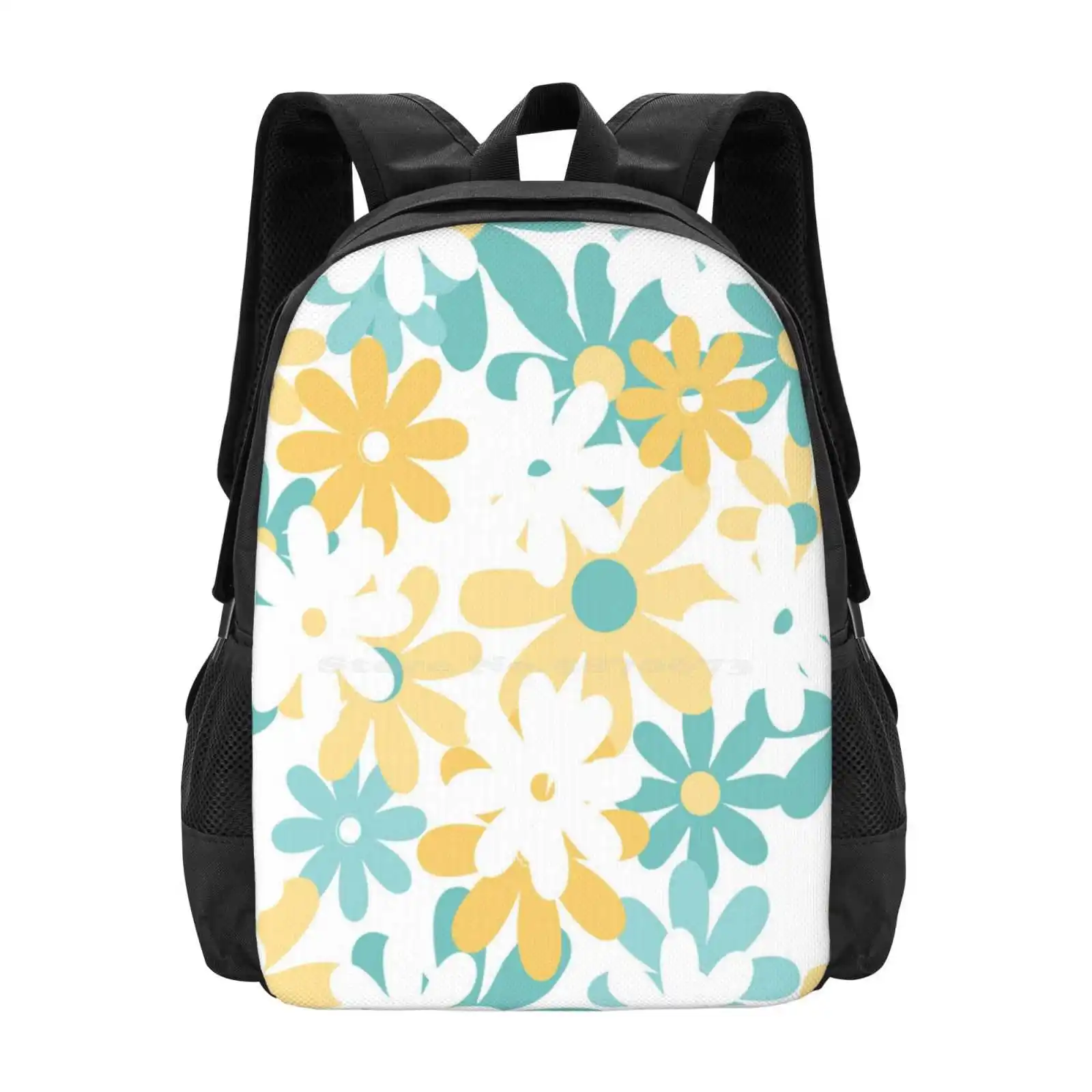 Labotanical Field Of Daisies Hot Sale Schoolbag Backpack Fashion Bags Yellow Teal White Gold Cute Daisies Flowers Whimsical