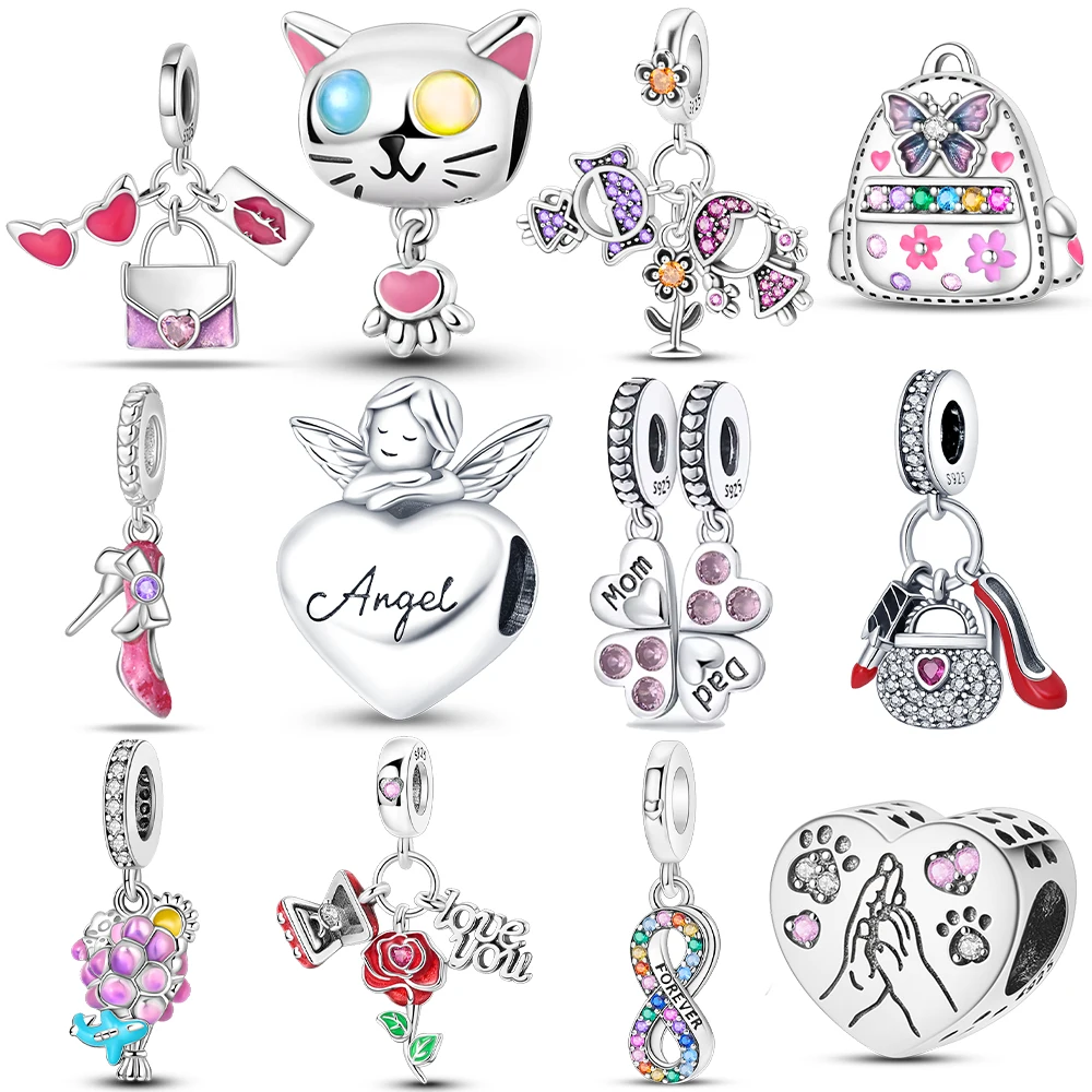

Original 925 Silver Bracelet Women Jewelry DIY Birthday Anniversary Gift Charms Beads Elegant Pink Heart-shaped Wings Beads