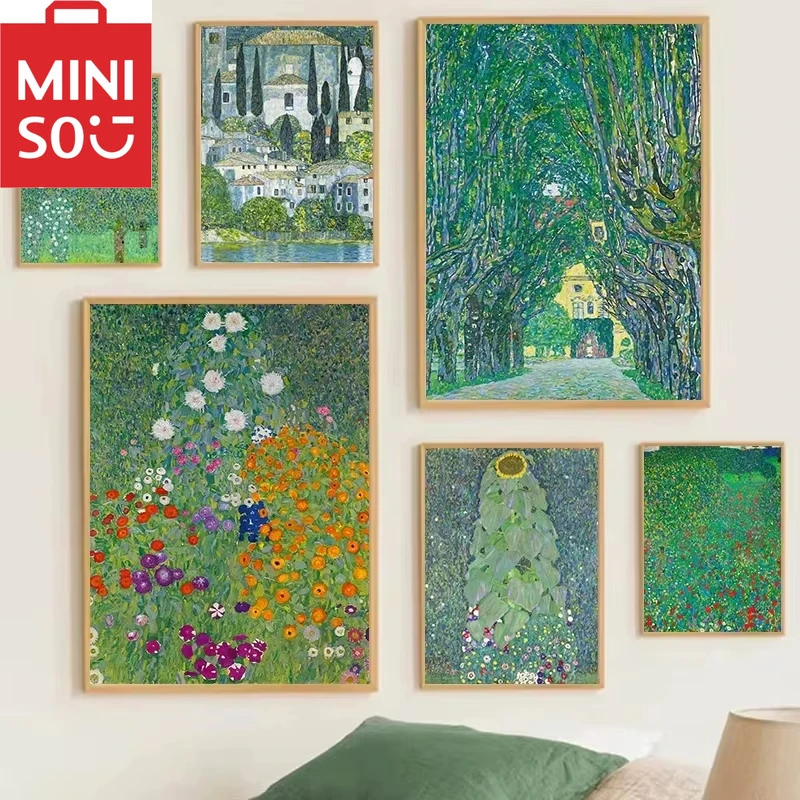 MINISO Ölgemälde nach Zahlen Gustav Klimt Gärten abstrakte Heimdekoration Malerei Wand Schlafzimmer Zimmer Dekor Geschenk Rahmen