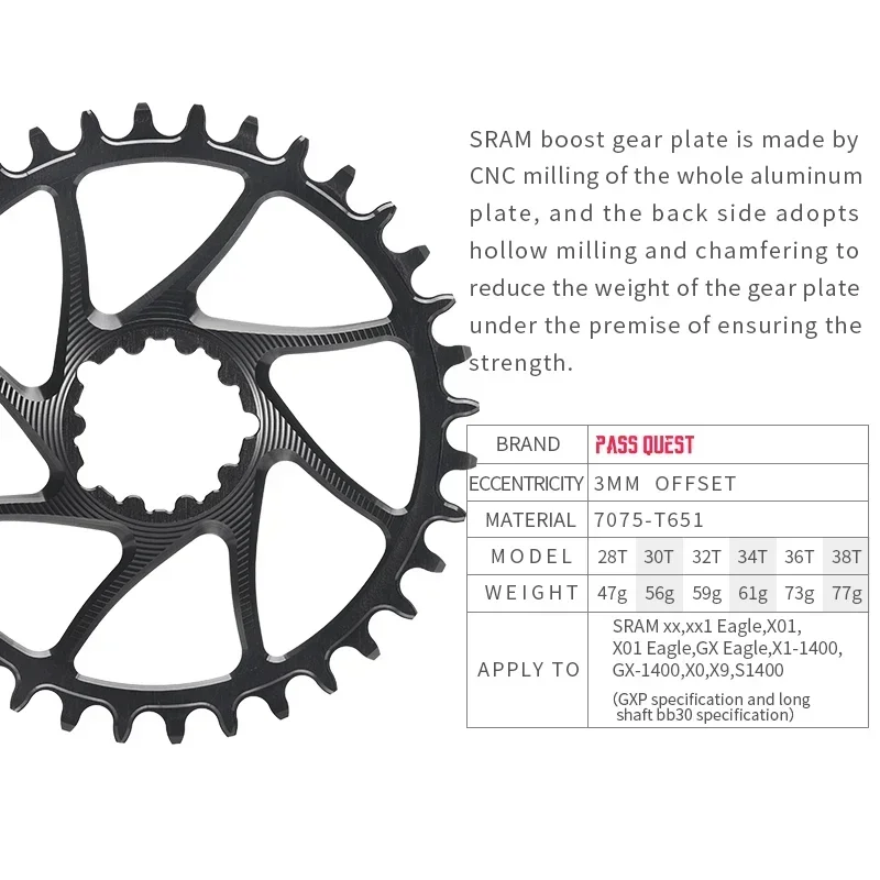 PASS QUEST for 3 nails Bike Chain wheel 3mm OFFSET 6mm OFFSET  Mountain Bicycle Narrow Wide Chainring Oval and Round